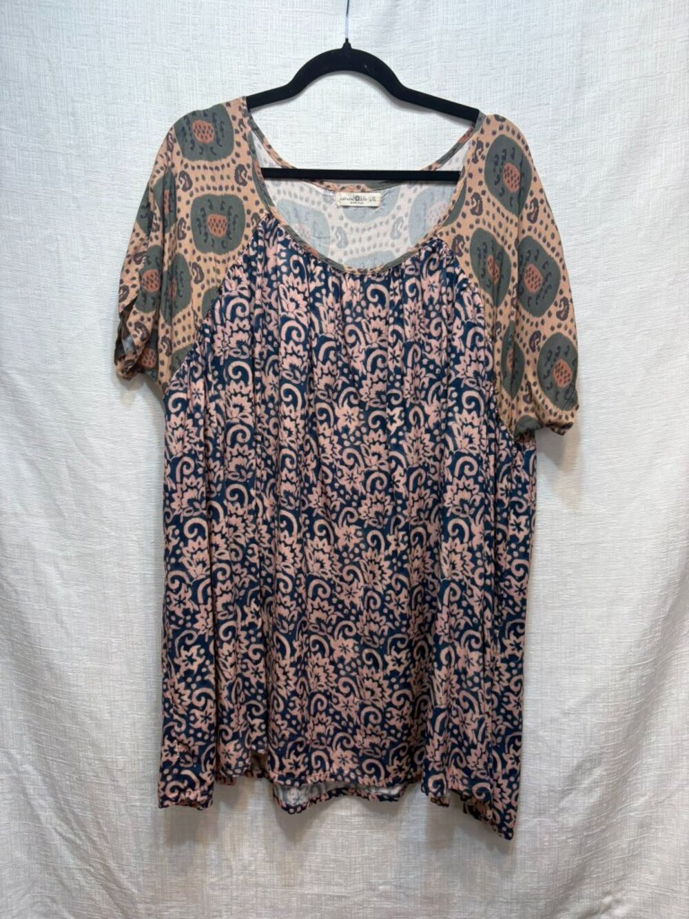 Natural Life Oversized Boho Floral Rayon Tunic Top - Size XL